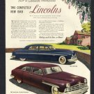 1948 VINTAGE AD FOR '49 1949 LINCOLN COSMOPOLITAN SEDAN 4 DOOR CLASSIC CAR AD