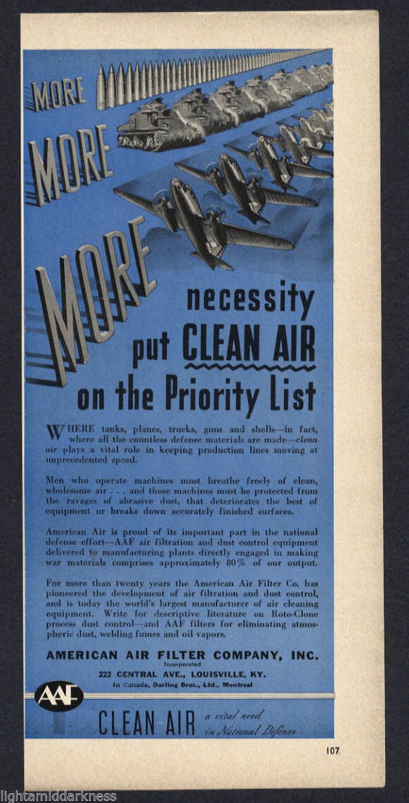 1941 WW2 WWII AMERICAN AIR FILTER COMPANY, INC LOUISVILLE KY 222