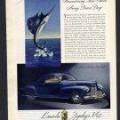 1941 LINCOLN ZEPHYR V12 V-TYPE 12-CYLINDER ENGINE VINTAGE MAGAZINE CAR PRINT AD