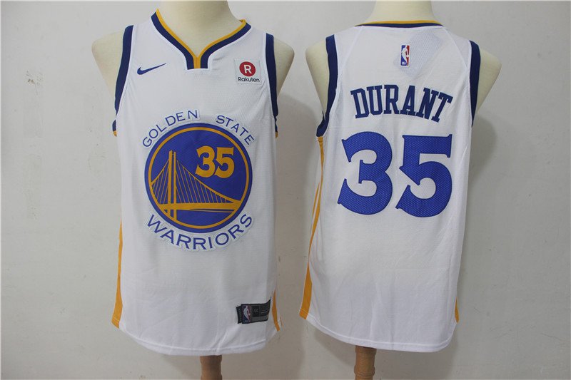 Men's Warriors 35 Kevin Durant Stitched Basketball Jersey White