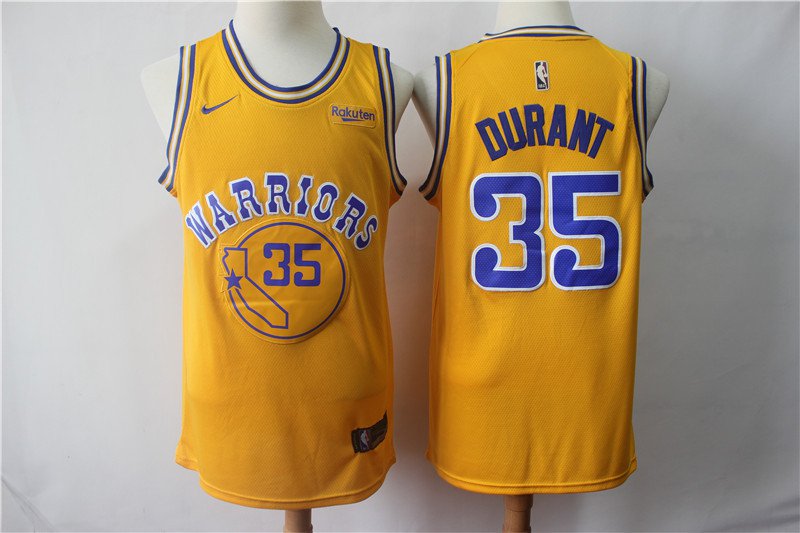 Men's Warriors #35 Durant Replica Swingman Jersey Yellow