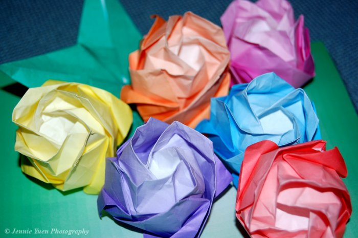 Colorful Origami Roses With Stem