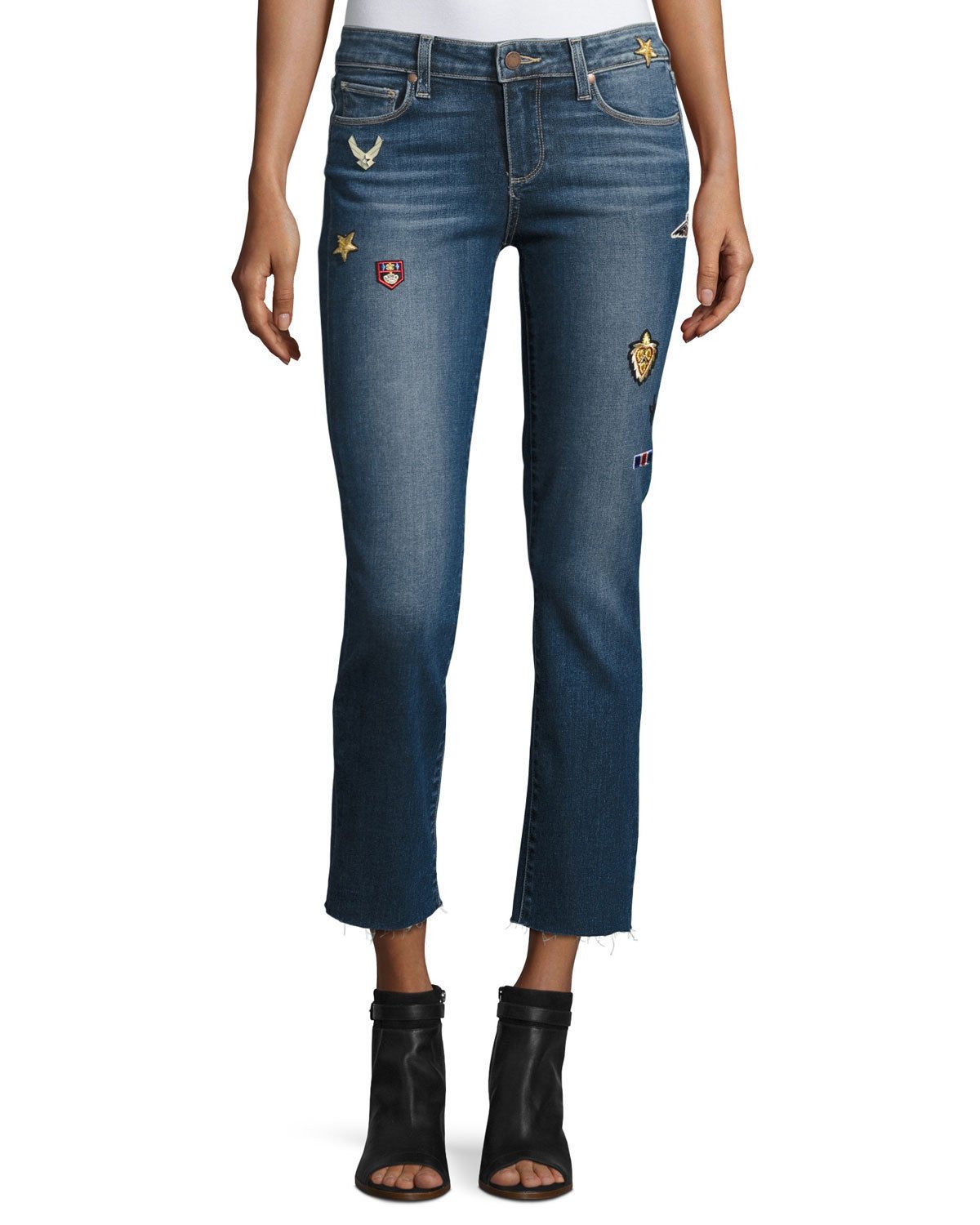 PAIGE Jacqueline Patch Straight-Leg Jeans with Raw Hem, Arvin $299 Sz 26 - NWT