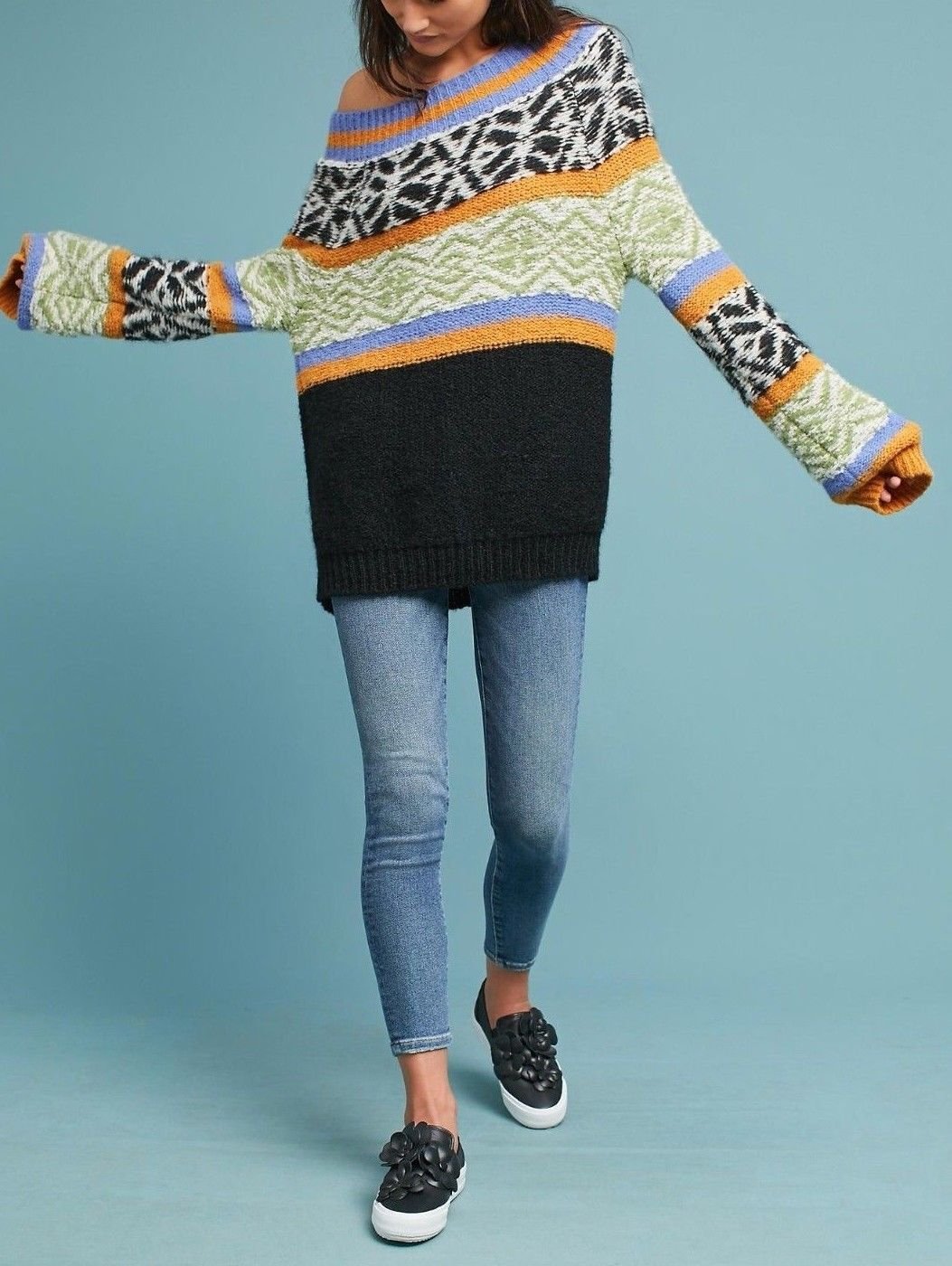 Anthropologie Intarsia Boat Neck Pullover by Moulinette Soeurs $238 Sz XS - NWT