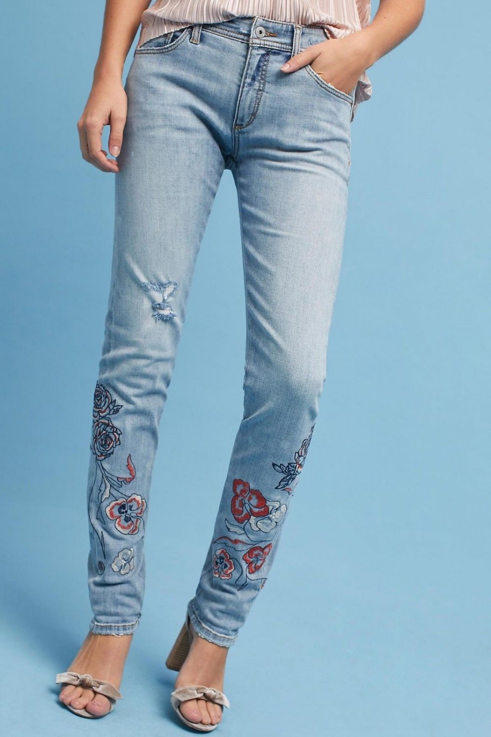 Anthropologie Pilcro Mid-Rise Slim Boyfriend Jeans Embroidered $158 - NWT