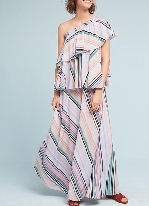 Anthropologie Rainbow Ruffled Maxi Dress by Guapa $258 - NWT
