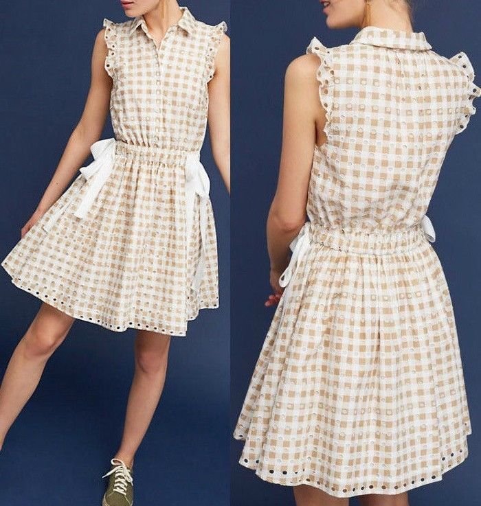 Anthropologie Gingham Double-Tie Dress by Shoshanna $328 Sz 10 - NWT