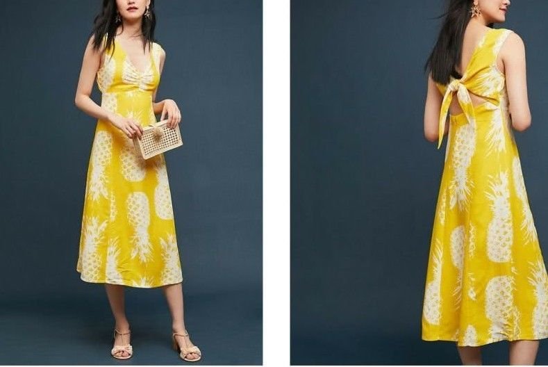 Anthropologie Pineapple Midi Dress by Maeve $148 Sz 4 - NWT