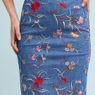 Anthropologie Embroidered Denim Pencil Skirt by Maeve $138 Sz 10 - NWT