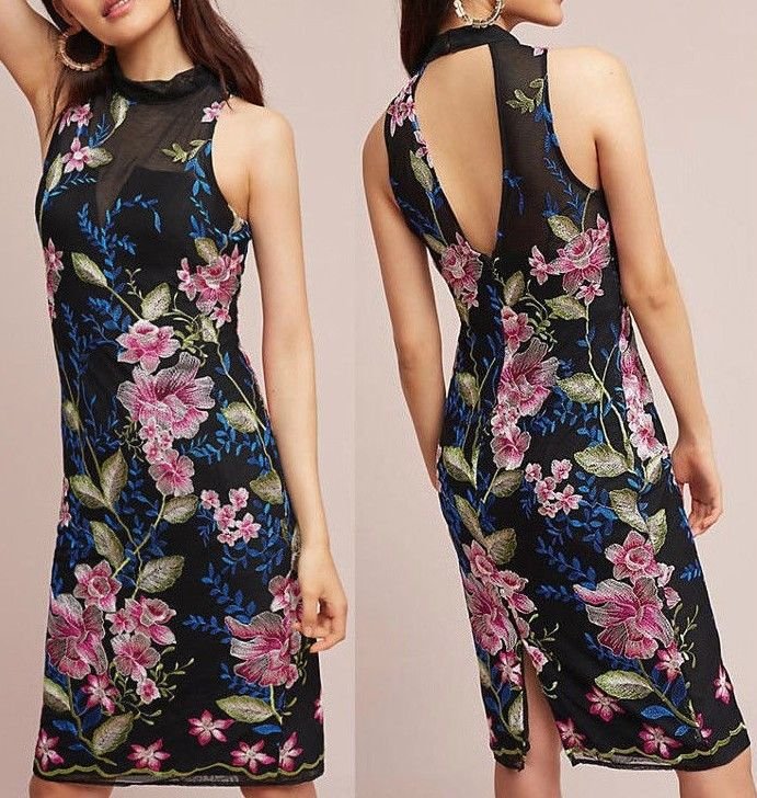 Anthropologie Rose Hill Embroidered Column Dress by Nicole Miller Sz 8 - NWT