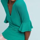 Anthropologie Elizabeth Ruffled Top Kelly Green by Eri+Ali Sz S - NWT