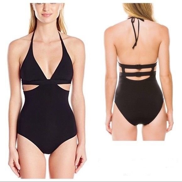 Anthropologie Seafolly Side Cutout One-Piece Swimsuit Black $152 Sz 6 - NWT