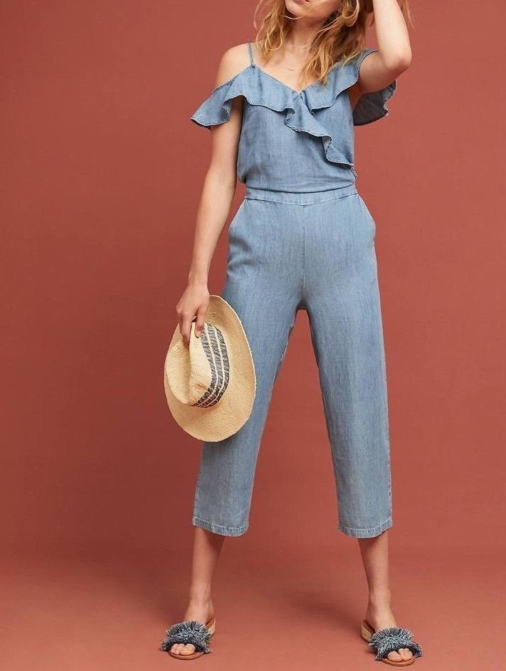 Anthropologie Michael Stars Ruffled Open-Shoulder Jumpsuit $198 - NWT