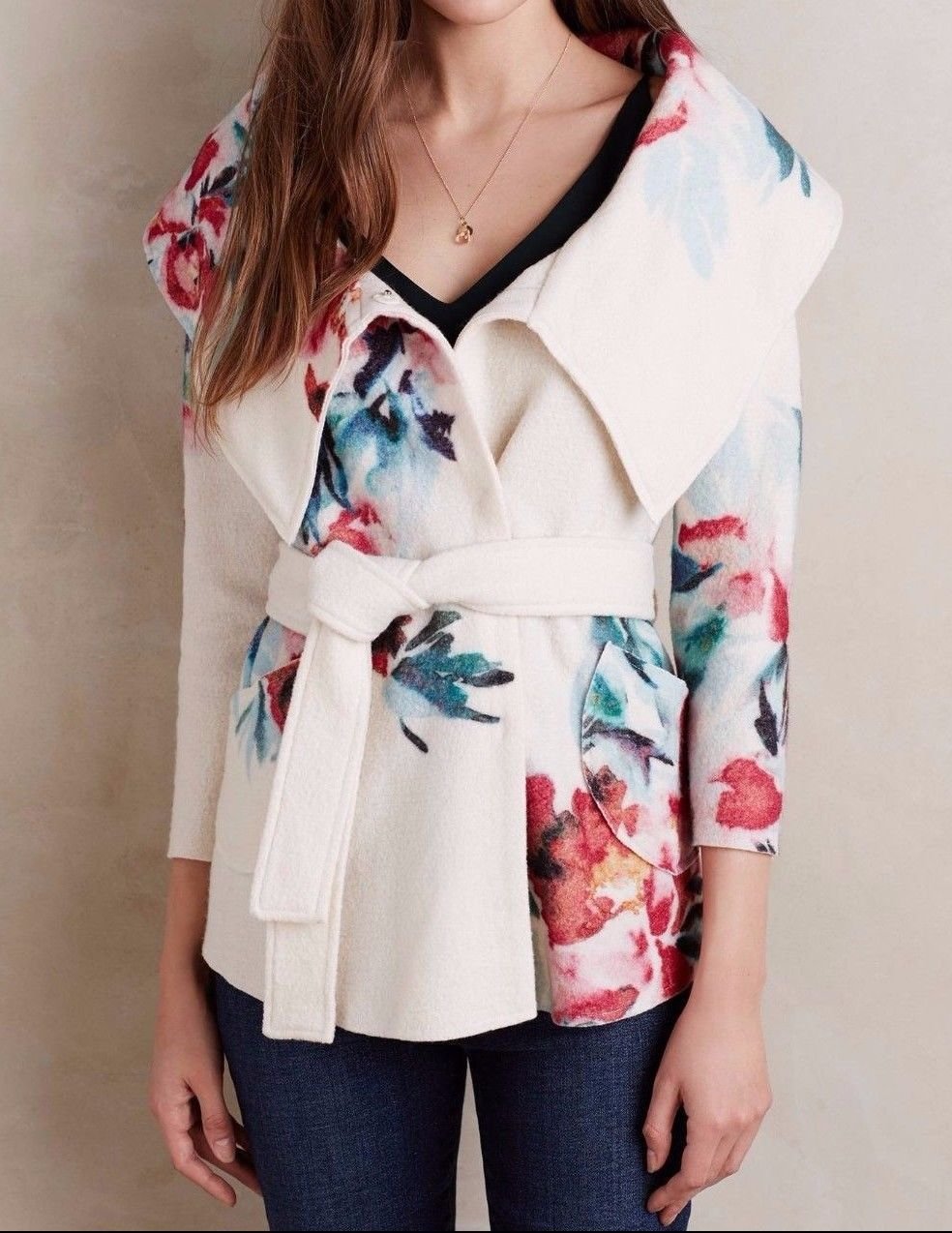Anthropologie Winter Blossom Wool Jacket by Sleeping on Snow $228 Sz M - NWOT