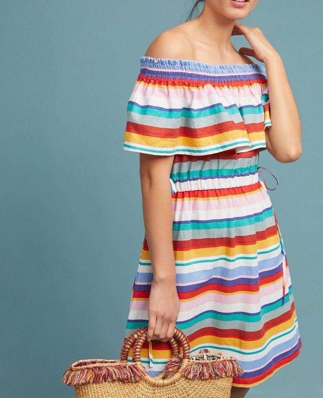 Anthropologie Striped Off-The-Shoulder Dress by 4OUR Dreamers - NWT
