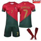 Portugal #7 Cristiano Ronaldo Kids Soccer  shirt, short & socks  / 2022-23
