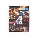 British Shorthair Cat Ceated On A Worn Ultra-Soft Micro Fleece Blanket