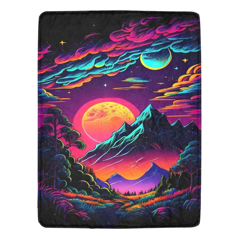 Sunset in Retro Mountains Ultra-Soft Micro Fleece Blanket