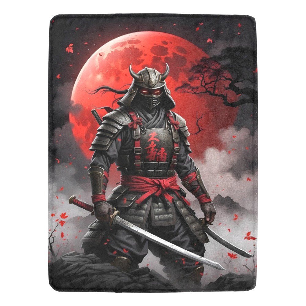 Samurai on Blood Moon Ultra-Soft Micro Fleece Blanket
