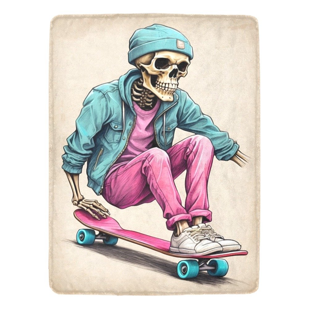 Neon Preppy Skeletonon Skateboard Ultra-Soft Micro Fleece Blanket