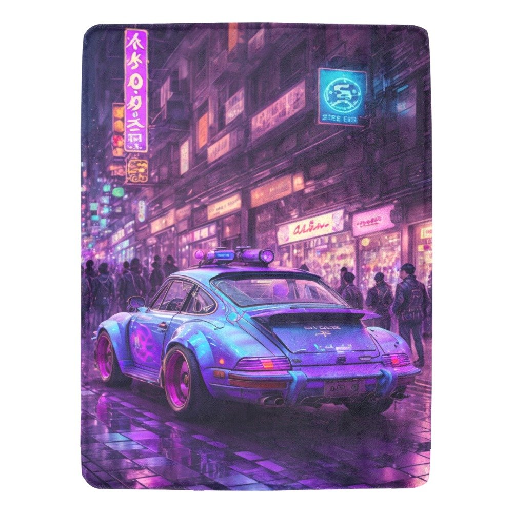 Steampunk Retro Wave Japan Night Urban Scene Wi Ultra-Soft Micro Fleece Blanket