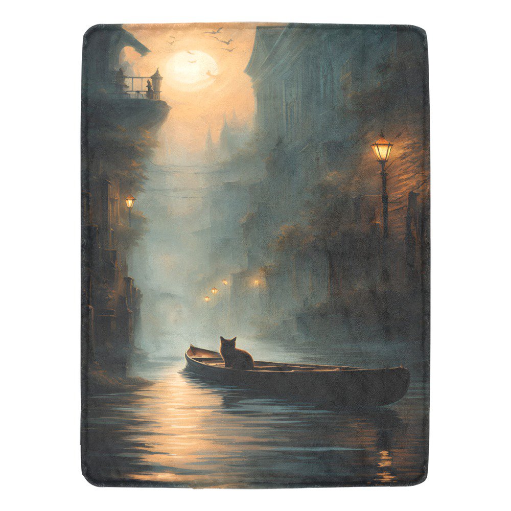 Cat Navigating A River Enveloped In Mist Ultra-Soft Micro Fleece Blanket