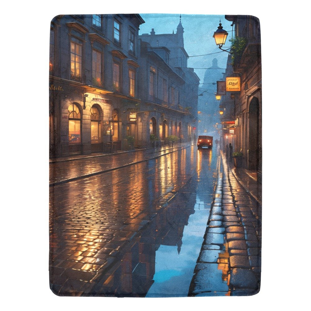 Old European City Streets Glistening After Rain Ultra-Soft Micro Fleece Blanket