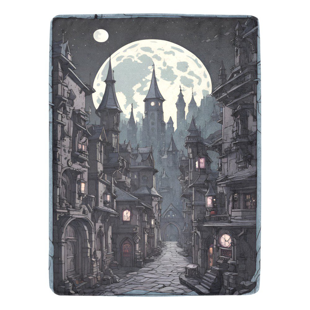 Medieval Cyberpunk City Under A Full Moon Ultra-Soft Micro Fleece Blanket