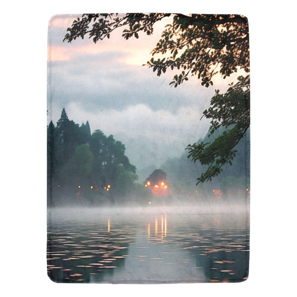 Misty Lake On A Dark Cloudy Night Ultra-Soft Micro Fleece Blanket