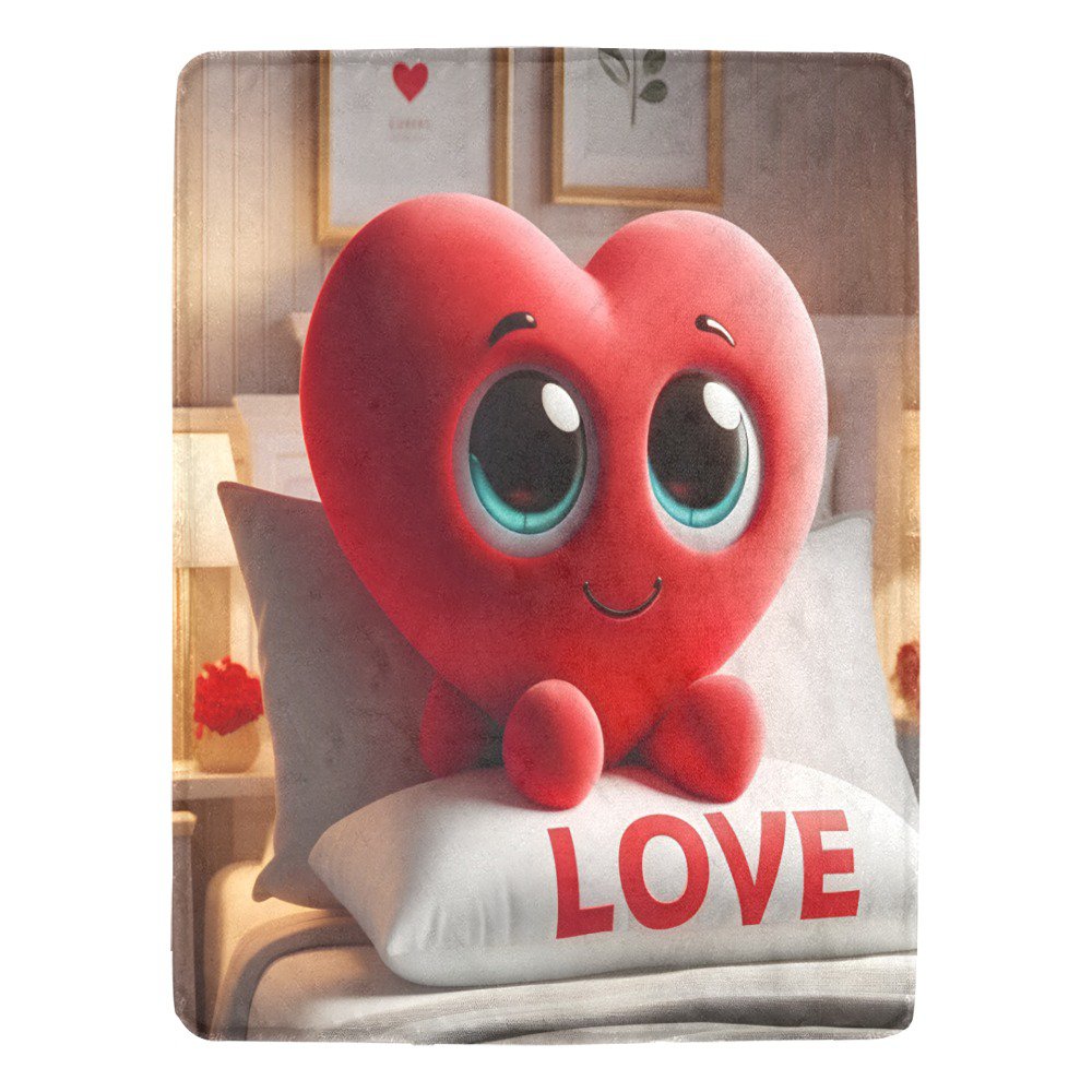 Stuffed Red Heart With Big Eyes Ultra-Soft Micro Fleece Blanket