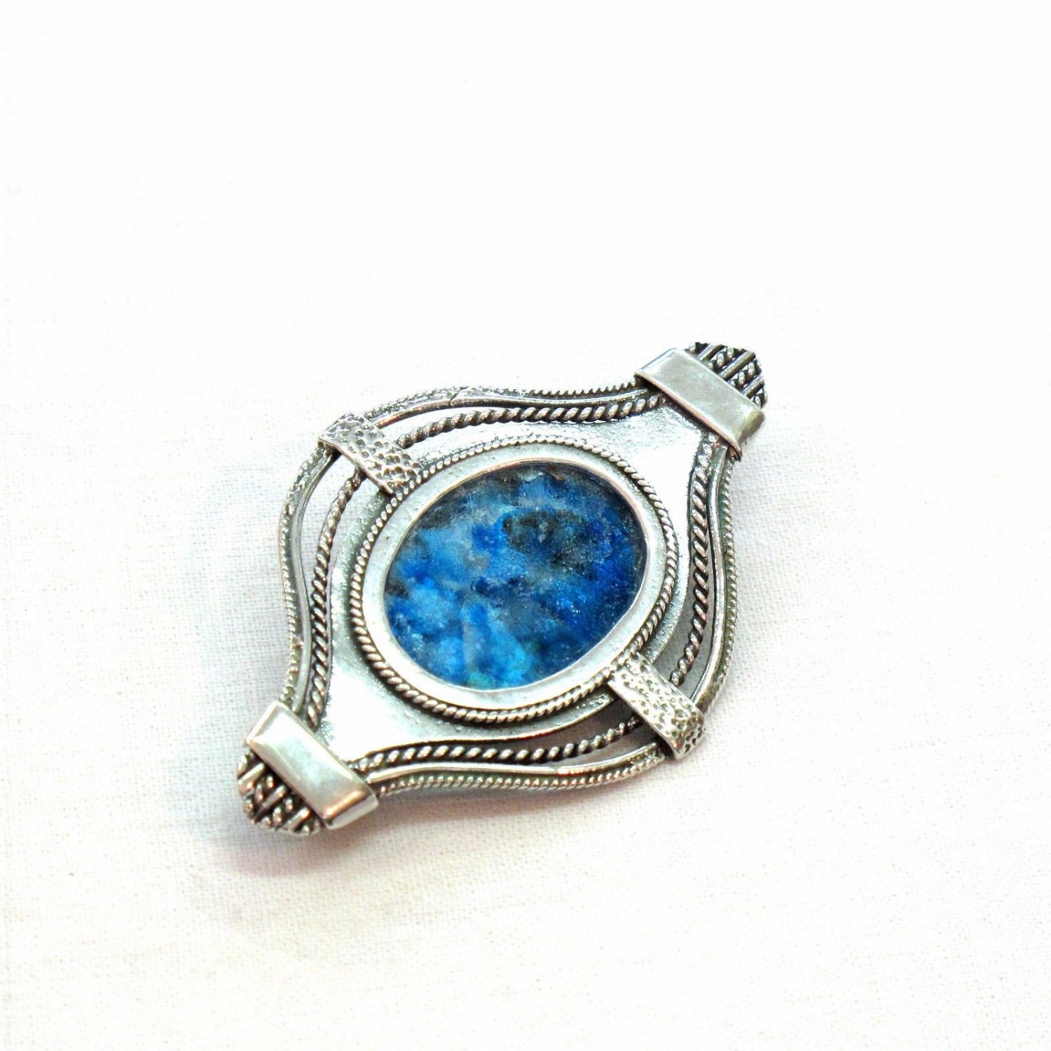 Roman Glass and Sterling Silver Brooch from Israel Michal Kirat Jewelry
