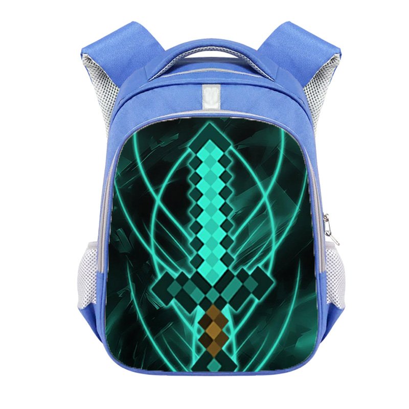 Minecraft Creeper Diamond Sword 16" Kids School Book Travel Bag Backpack Blue #06