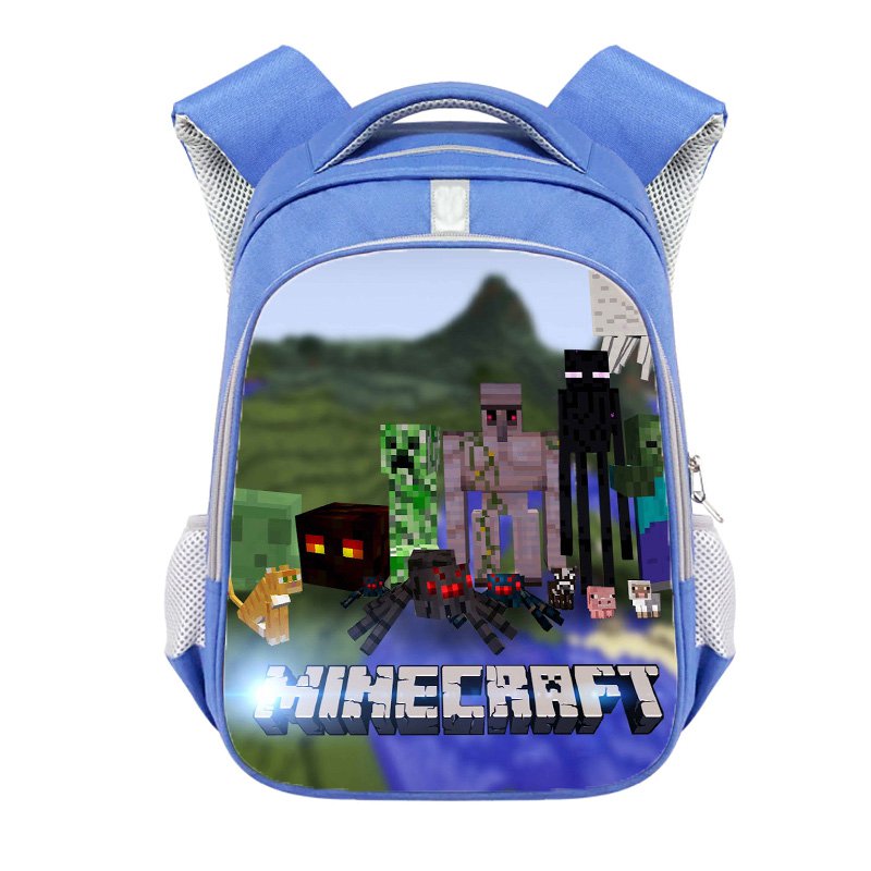 Minecraft Creeper Mobs 16" Kids School Book Travel Bag Backpack Blue #07