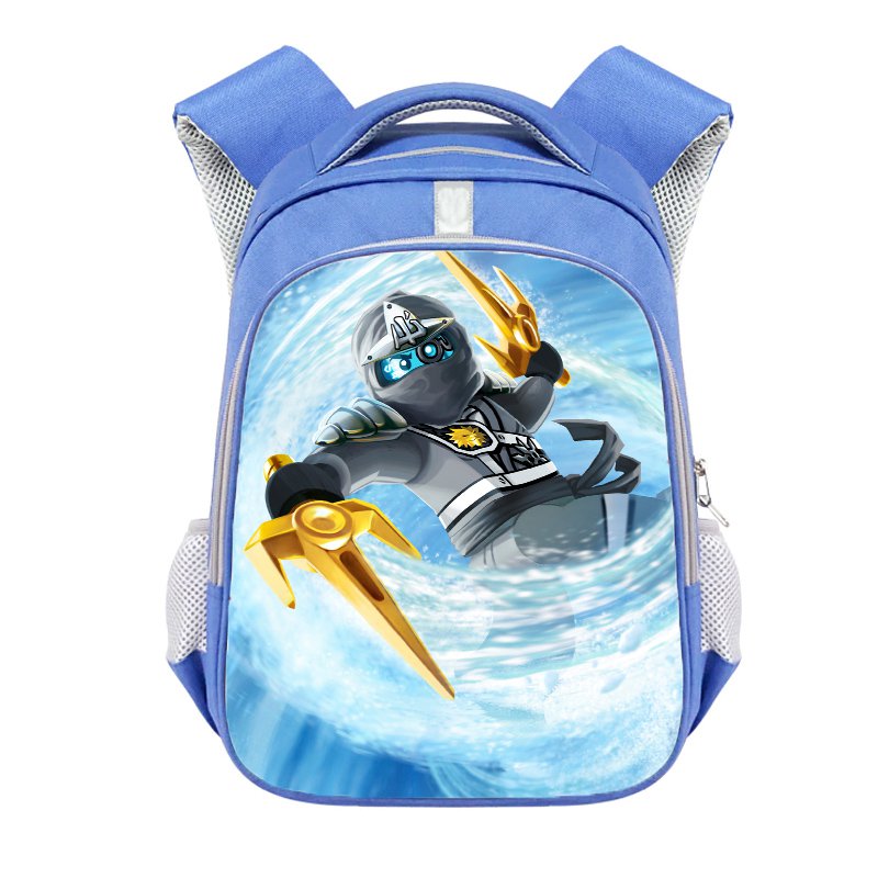 Lego Ninjago Zane Ice Ninja Cartoon 13" Kids School Book Travel Bag Backpack Blue #01