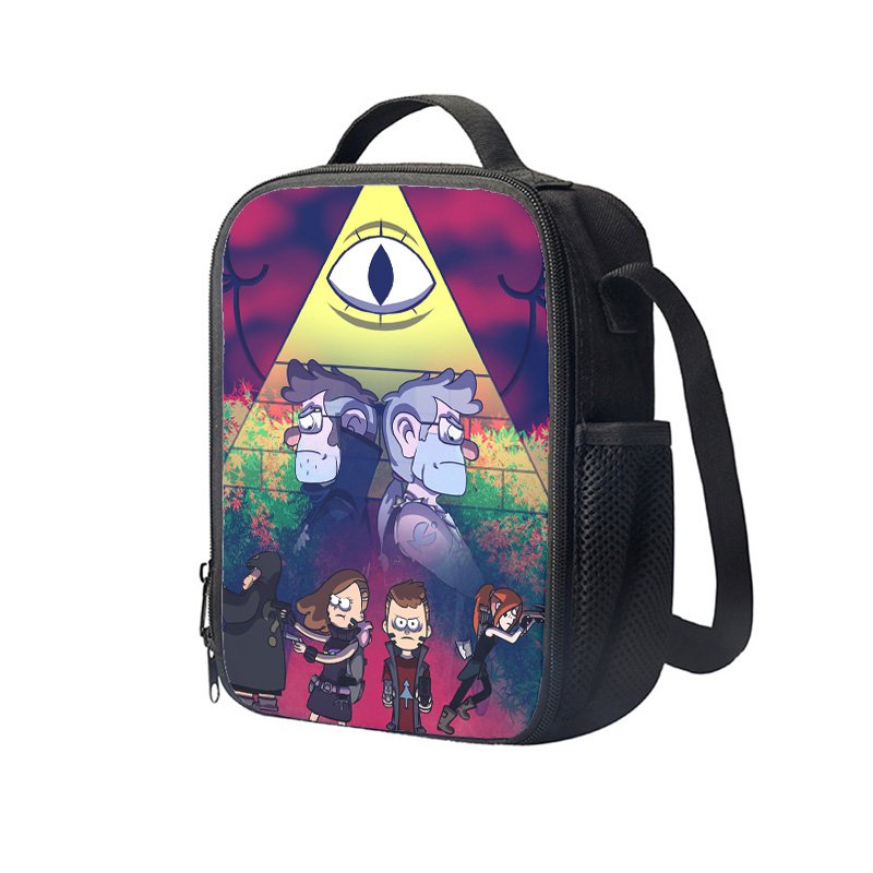 Gravity Falls Bill Cipher Cartoon 10" Kids School Travel Insulated Lunch Bag Box Backpack Black #06