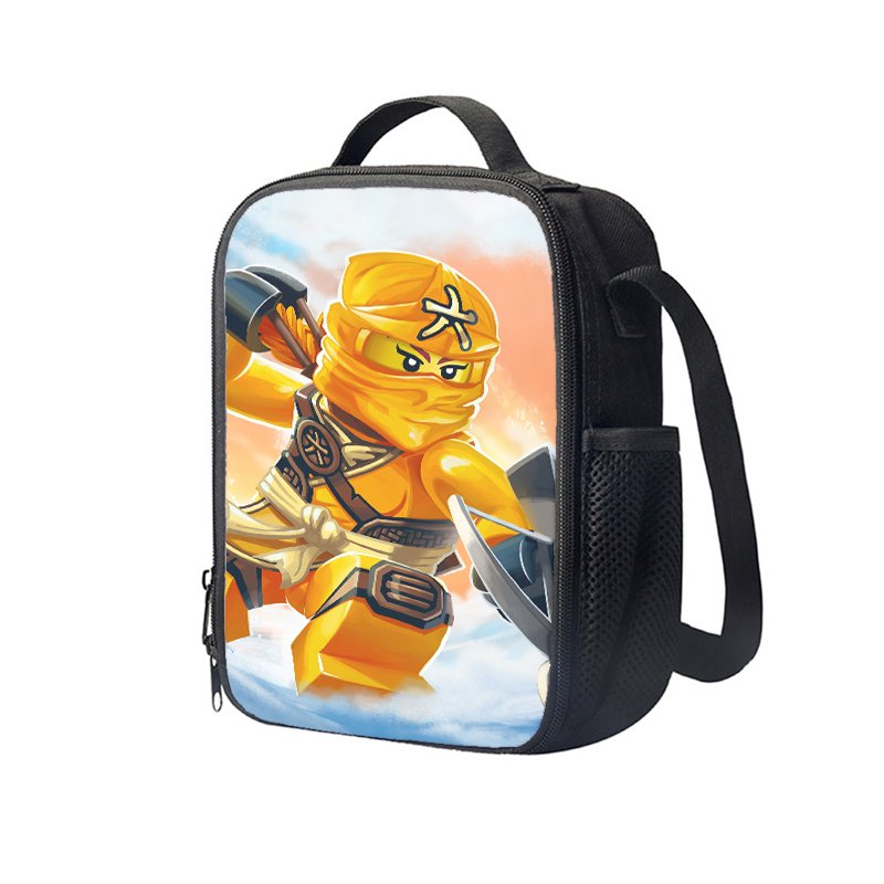 Lego Ninjago Skylor Amber Ninja Cartoon 10" Kids School Travel Insulated Lunch Bag Box Black #02