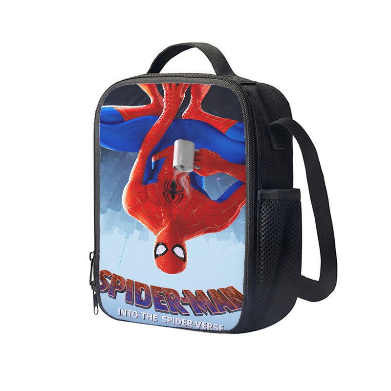 Spider-Man: Into the Spider-Verse Cartoon 10" Kids School Travel Insulated Lunch Bag Box Black #04