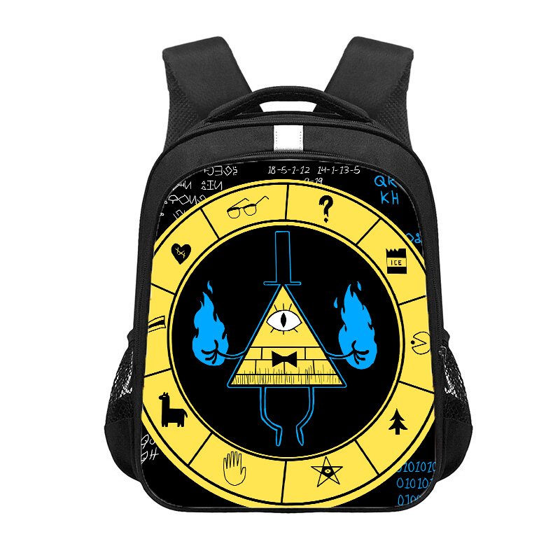Gravity Falls Bill Cipher Cartoon 16" Kids School Book Travel Bag Backpack Black #01