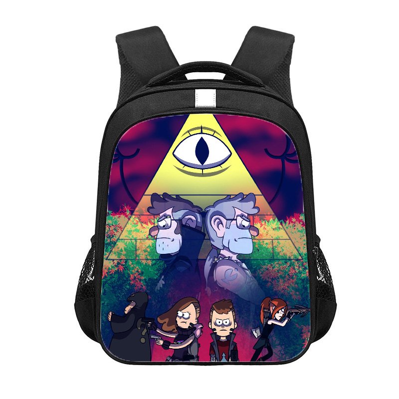 Gravity Falls Bill Cipher Cartoon 13" Kids School Book Travel Bag Backpack Black #06