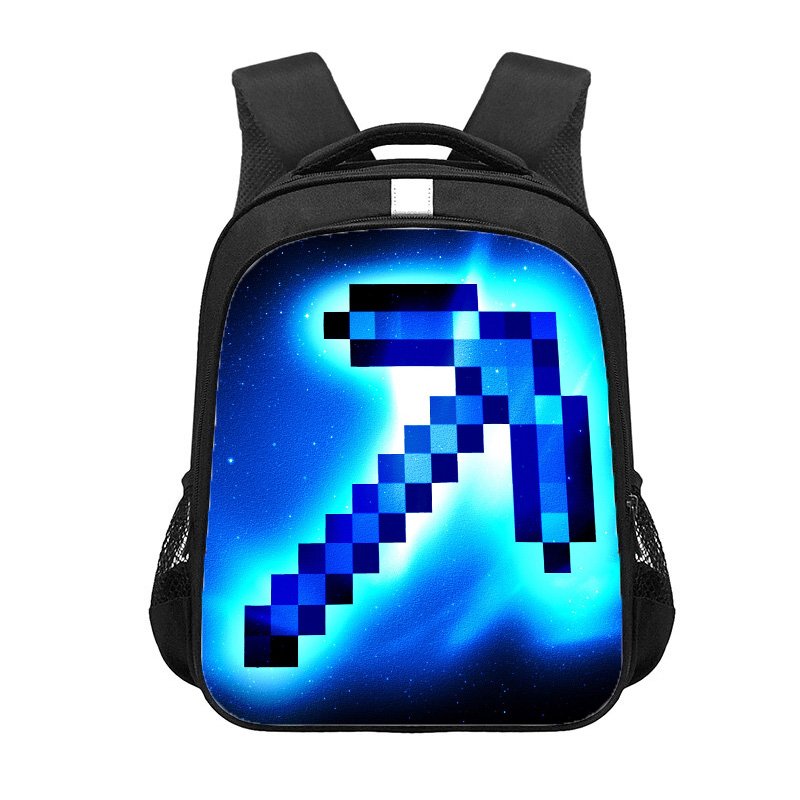 Minecraft Creeper Diamond Pickaxe 13" Kids School Book Travel Bag Backpack Black #10