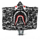 Bape Shark Camouflage Kid's Hooded Hoodie Fleece Blanket Bed Room Bedroom Home Decor #01