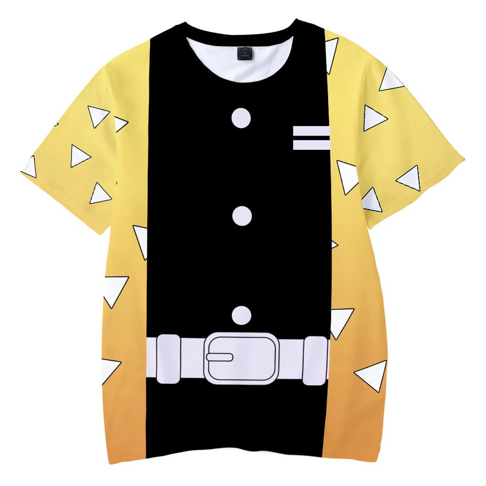 Demon Slayer Anime Zenitsu Agatsuma Kids Short Sleeve T-Shirt Clothing Costume 100-150cm E-5507