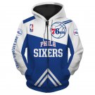 Philadelphia 76ers Sixers Adult Long Sleeve All Over Zipper Hoodie Clothing Size S-4XL
