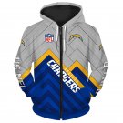 Los Angeles Chargers Adult Long Sleeve All Over Zipper Hoodie Clothing Size S-4XL H20537