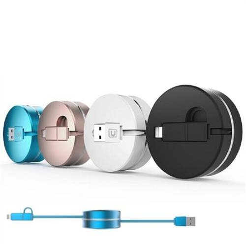 IOS Andriod 2 in1 Micro USB Cable Mobile Phone Data Charger Retractable Cable White
