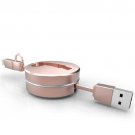 IOS Andriod 2 in1 Micro USB Cable Mobile Phone Data Charger Retractable Cable Rose gold