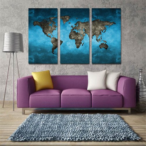Frameless Huge Wall Art Oil Painting On Canvas World Map Home Decor
