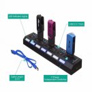 7 Port USB 3.0 Hub On/Off Switches AC Adapter Cable Splitter For Laptop Desktop--UK