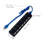 7 Port USB 3.0 Hub On/Off Switches AC Adapter Cable Splitter For Laptop Desktop--UK