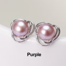 CYNMOON Natural Freshwater Pearl Stud Earrings for Women Silver Jewelry Purple